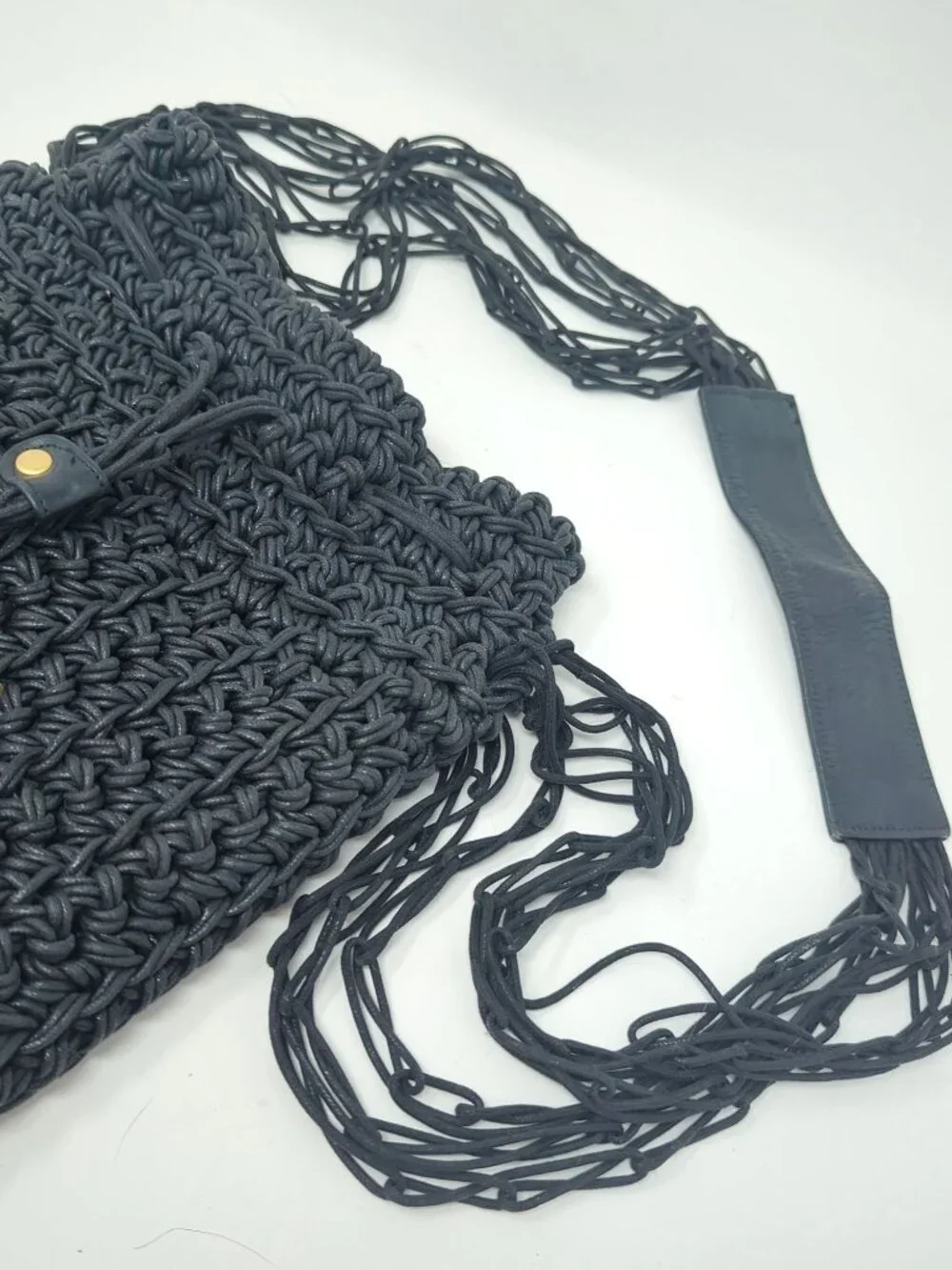 Vintage 90s Sharif Bag Shoulder Black Bucket Leather Woven Handmade